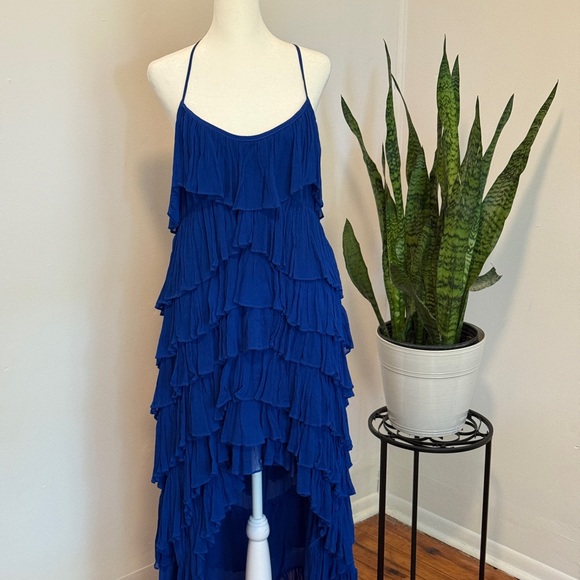Anthropologie | Royal Blue High-Low Ruffle Dress - Picture 2 of 10